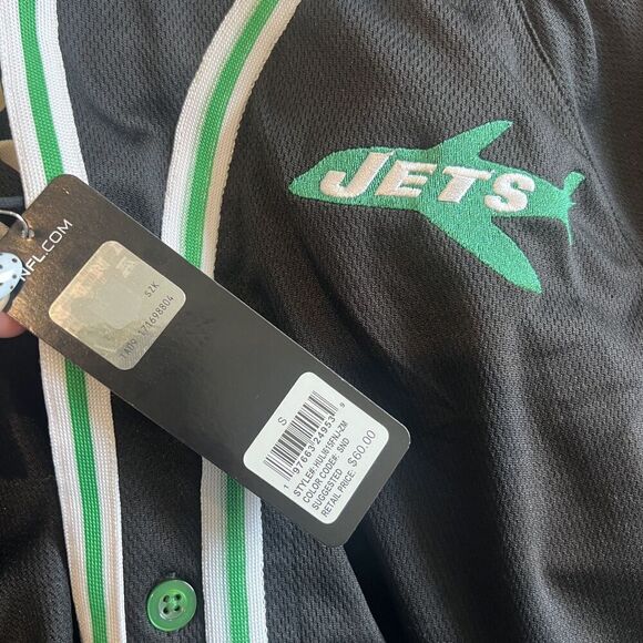 NWT New York Jets Baseball Jersey - Throwback Vintage Style NYJ Shirt - Size S - Picture 6 of 6